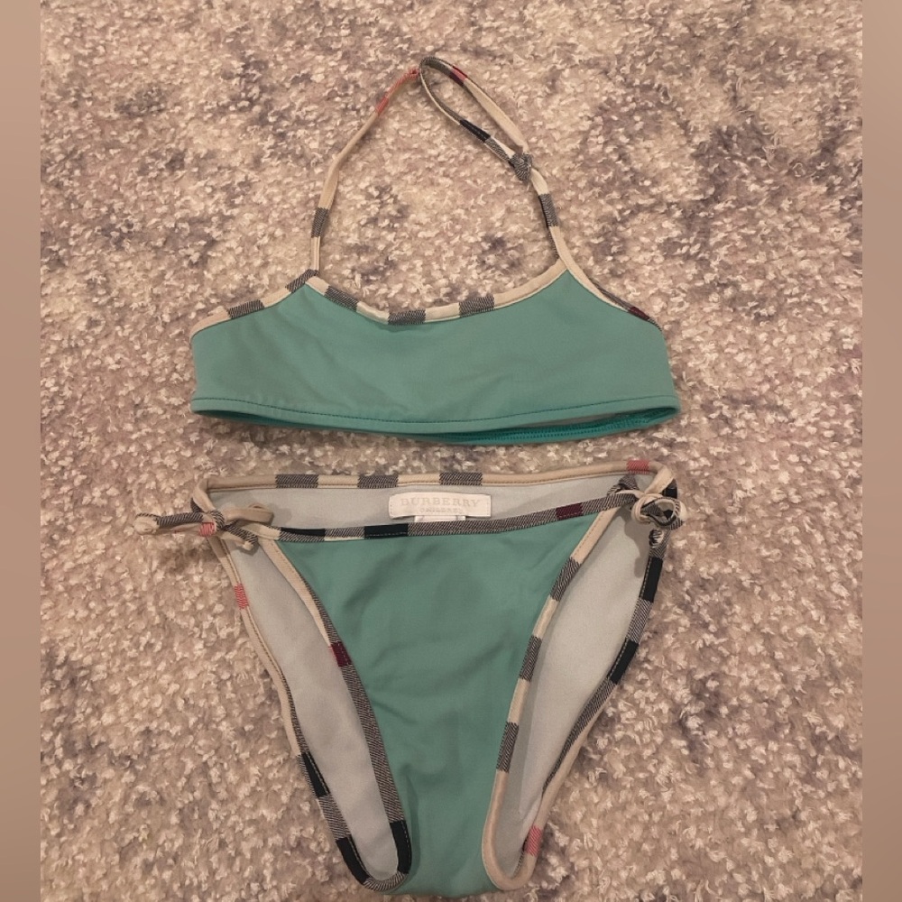 GIRLS BURBERRY TEAL 2-PIECE BIKINI SIZE:7Y